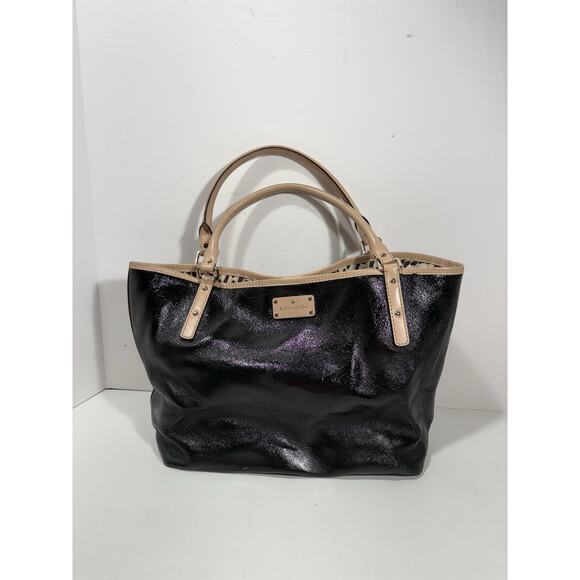 KATE SPADE BLACK PATENT LEATHER TOTE SHOULDER 2 Handles PURSE Bag - Picture 1 of 14